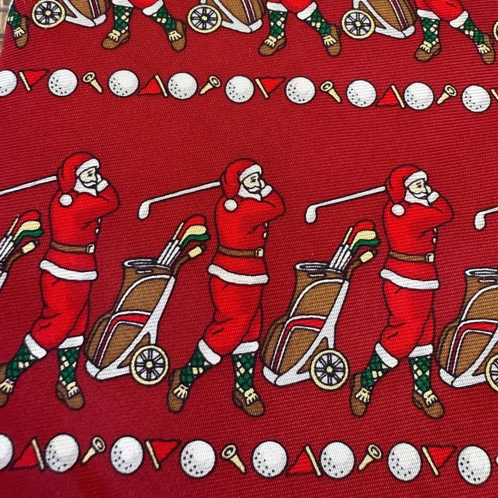 Hallmark Golfing Santa Christmas Tie 100% Silk Made in USA